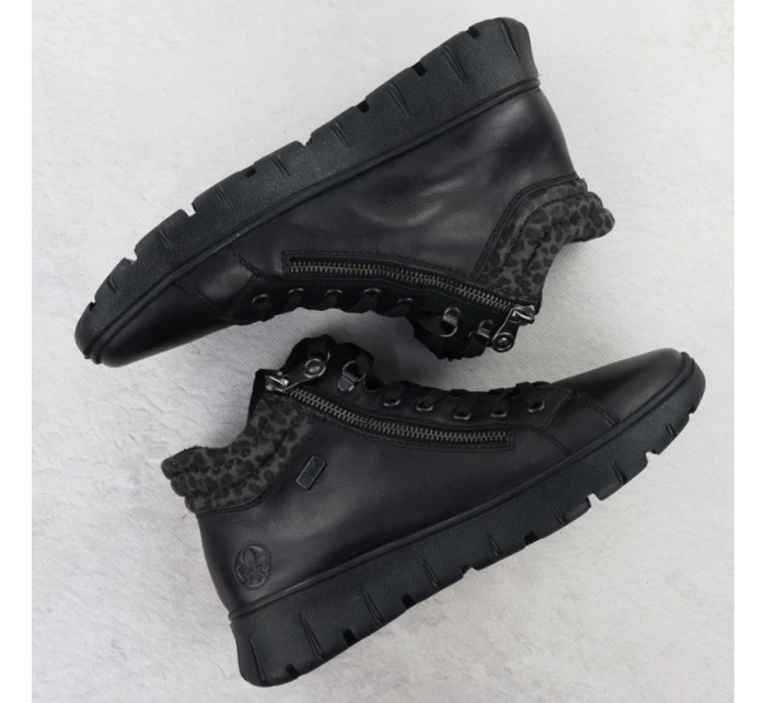 Černé dámské kožené nepromokavé boty Rieker N1305-00 Černé dámské kožené nepromokavé boty Rieker N1305-00