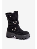 Dámské botky na masivním podpatku s přezkami a páskem černé model 21670399 - Boto Dámské botky na masivním podpatku s přezkami a páskem černé model 21670399 - Boto