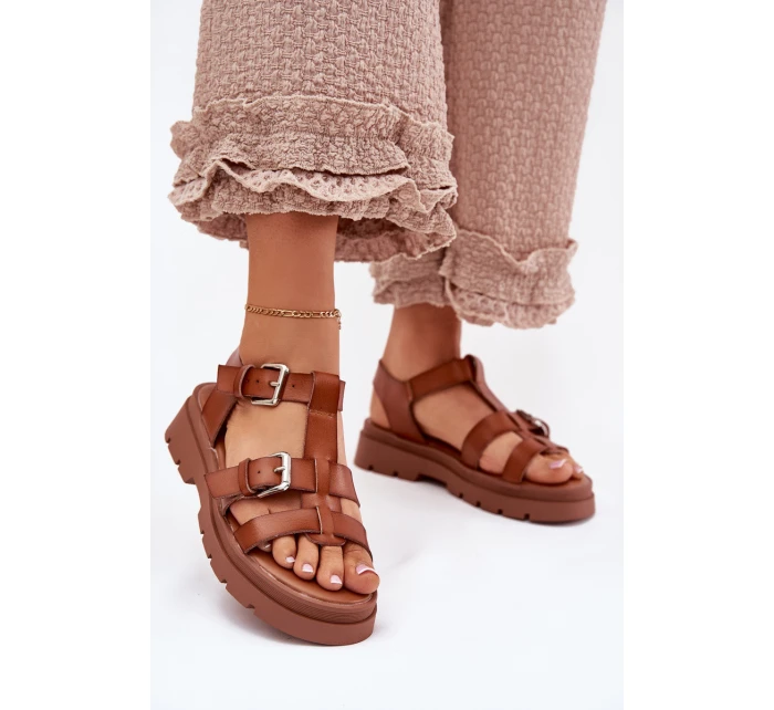 Dámské Sandály Eko Kůže S Přezkami Camel model 21699613 - Boto Dámské Sandály Eko Kůže S Přezkami Camel model 21699613 - Boto