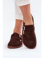 Semišové polobotky barefoot dámské s přezkou model 21703112 čokoládové - Zazoo