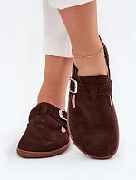 Semišové polobotky barefoot dámské s přezkou Zazoo N1261 čokoládové