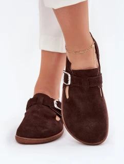 Semišové polobotky barefoot dámské s přezkou model 21703112 čokoládové - Zazoo