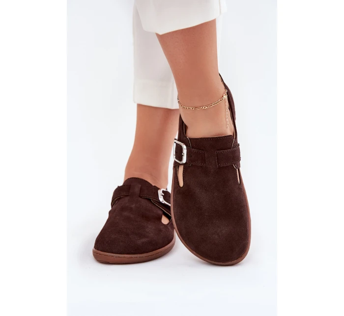 Semišové polobotky barefoot dámské s přezkou model 21703112 čokoládové - Zazoo