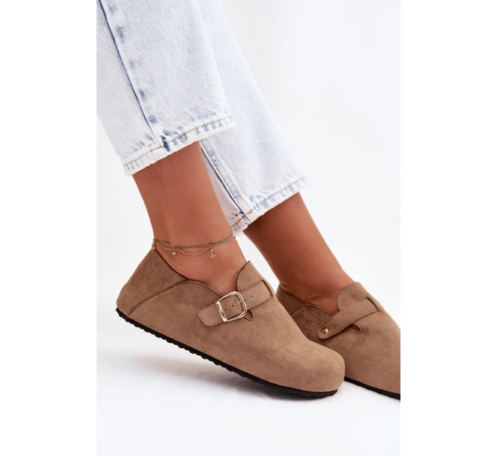 Dámské polobotky Eko semiš s zlatým přezkou Tmavě béžové Ismora