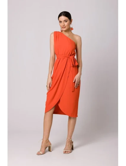 K160 Šaty na jedno rameno - korálové K160 Šaty na jedno rameno - korálové