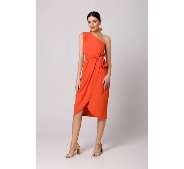 K160 Šaty na jedno rameno - korálové K160 Šaty na jedno rameno - korálové