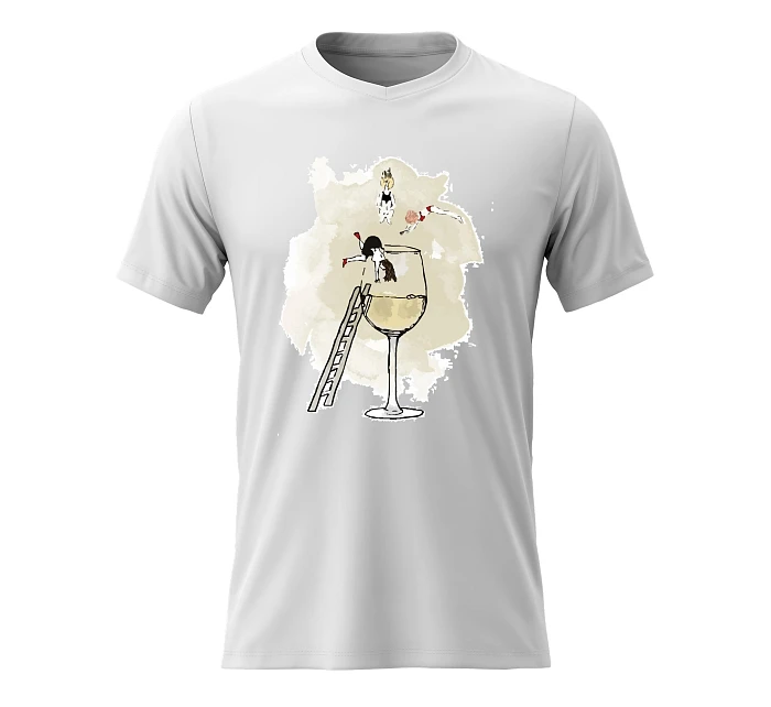 Dámské bavlněné tričko s potiskem - SKOK DO VÍNA - bílé Dámské bavlněné tričko s potiskem - SKOK DO VÍNA - bílé