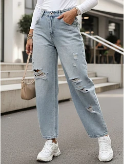 Dámské džíny balonového střihu s odřením modré FashionStreet UY2980