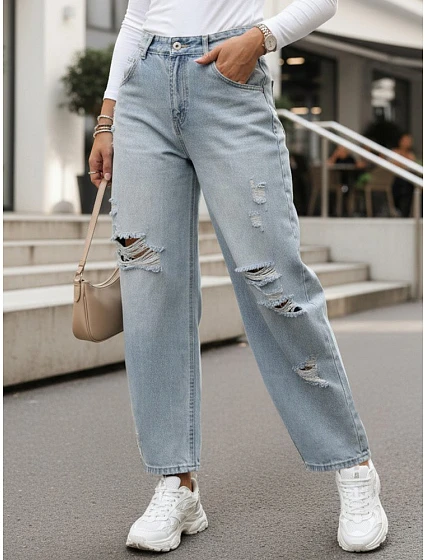 Dámské džíny balonového střihu s odřením modré FashionStreet UY2980