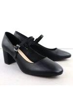 Černé lodičky Sergio Leone na nízkém podpatku s páskem PB176