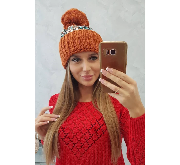 Dámská čepice Ellen s bambulí K325 červená