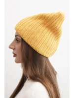 Dámská zimní čepice z vlny s kočičím střihem z žebrované pleteniny K419 žlutá Dámská zimní čepice z vlny s kočičím střihem z žebrované pleteniny K419 žlutá