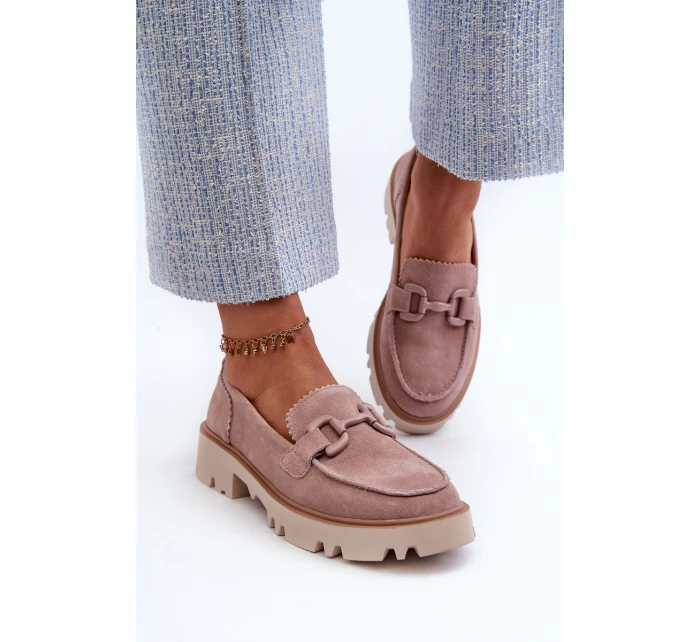 Dámské semišové mokasíny s ozdobou béžové D&A TW117 Béžové