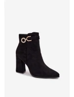 Eko Zamszové Kotníkové Boty Na Podpatku S Ozdobou Černé Lymall Eko Zamszové Kotníkové Boty Na Podpatku S Ozdobou Černé Lymall