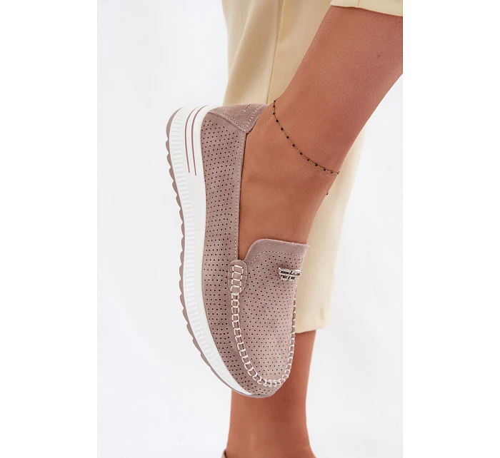 Dámské mokasíny z přírodního semiše tmavě béžové model 22095015 - EVENTO Dámské mokasíny z přírodního semiše tmavě béžové model 22095015 - EVENTO