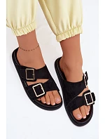 Dámské nazouváky z imitace semiše s zlatými přezkami Černé Selissea