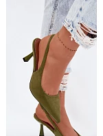 Dámské sandály na podpatku z imitace semiše zelené Saria Dámské sandály na podpatku z imitace semiše zelené Saria
