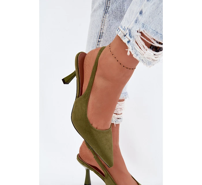 Dámské sandály na podpatku z imitace semiše zelené Saria Dámské sandály na podpatku z imitace semiše zelené Saria