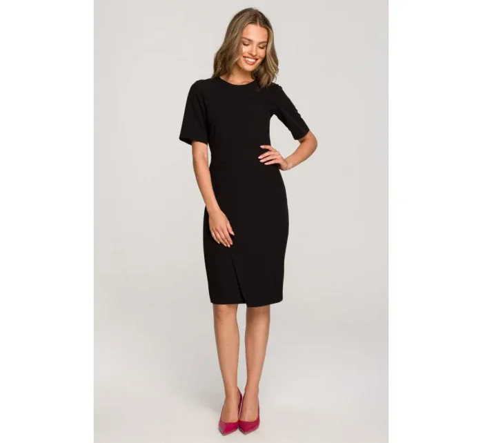 S317 Pouzdrové šaty s dvojitým předním dílem - černé