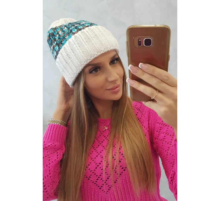 Dámská čepice Iris K348 white+turquoise Dámská čepice Iris K348 white+turquoise