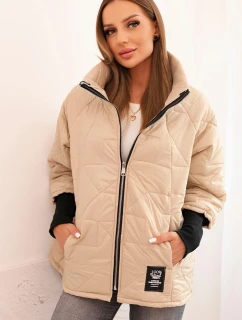 Dámská prošívaná bunda s krátkým střihem a stojáčkem tmavě béžová