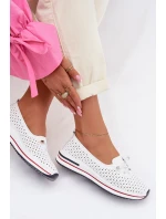 Kožené Ažurové Dámské Polobotky S.Barski LR61-7044 Bílé