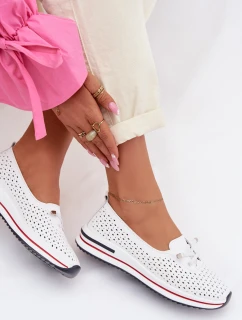 Kožené Ažurové Dámské Polobotky S.Barski LR61-7044 Bílé