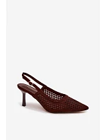 Dámské otevřené sandály na podpatku z imitace semiše Čokoládové Velvia