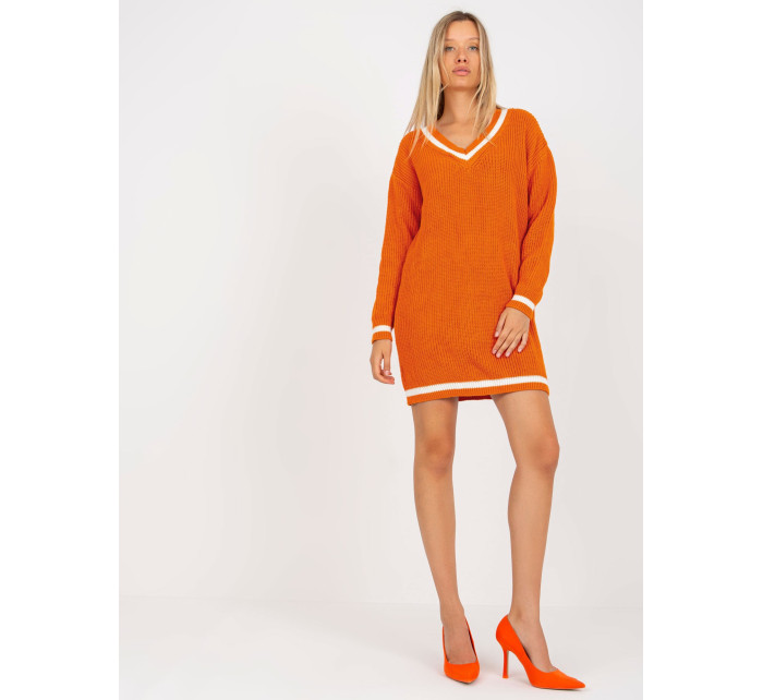 Tmavě oranžové volné pletené šaty z RUE PARIS