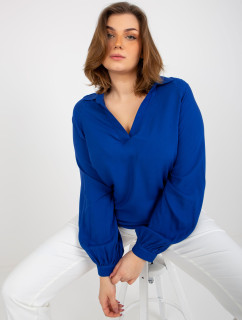 Tmavě modrá košilová halenka plus velikosti s límečkem