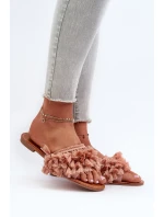 Dámské ploché pantofle s třásněmi, špinavě růžová Rialle