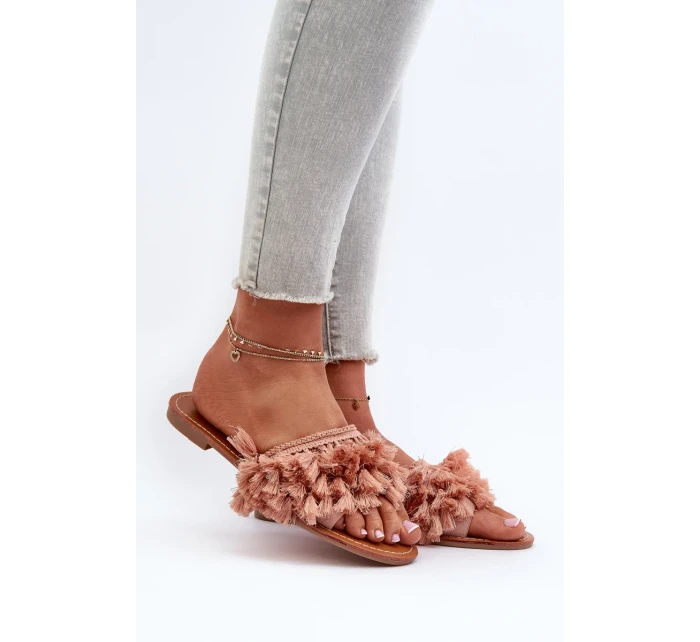 Dámské ploché pantofle s třásněmi, špinavě růžová Rialle