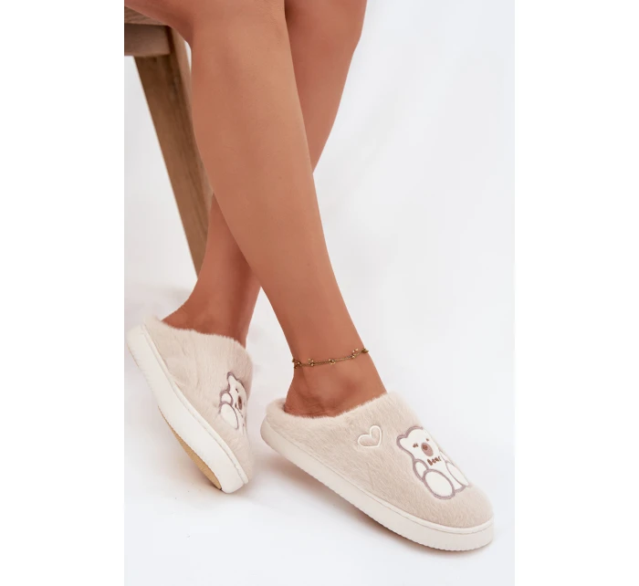 Dámské papuče s kožíškem a motivem medvídka – béžové Noralie Dámské papuče s kožíškem a motivem medvídka – béžové Noralie