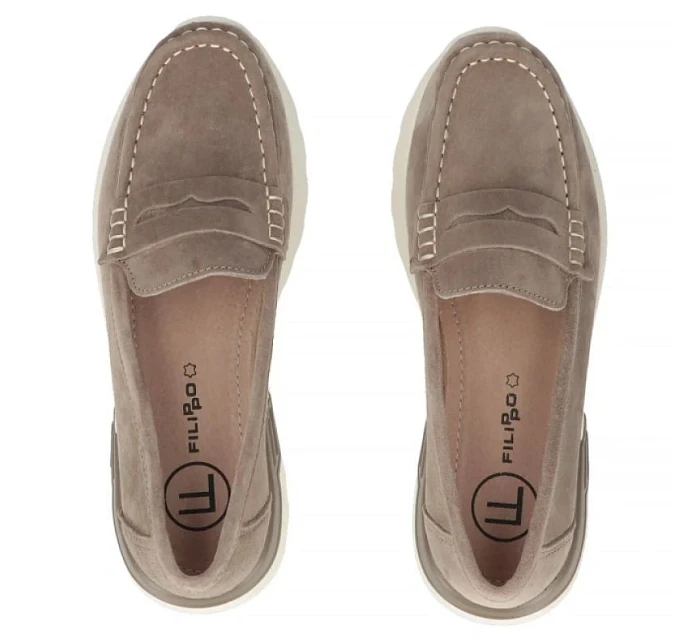Dámské kožené mokasíny na platformě béžové model 22078992 - FILIPPO