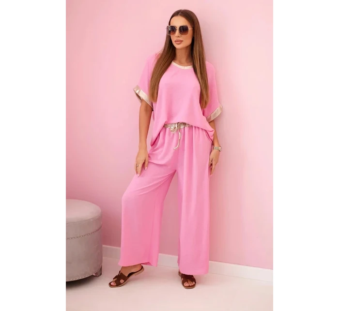 Viskózový komplet se zlatým lemováním světle růžová Viskózový komplet se zlatým lemováním světle růžová