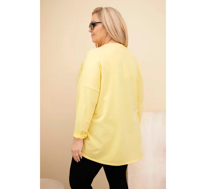 Dámská blůza Plus Size bavlněná s ohrnovacími rukávy a lampasem v leopardím vzoru žlutý