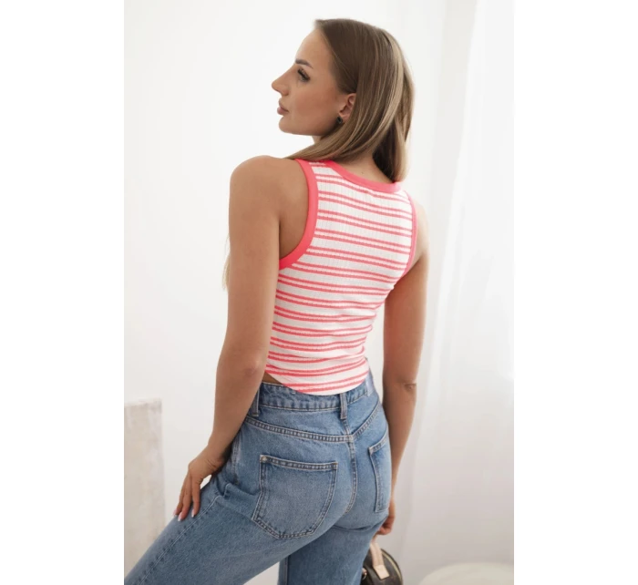Dámská bavlněná proužkovaná model 21866416 blůza růžový neon - K-Fashion Dámská bavlněná proužkovaná model 21866416 blůza růžový neon - K-Fashion