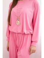 Dámská viskózová souprava s mikinou a širokými kalhotami světle růžový