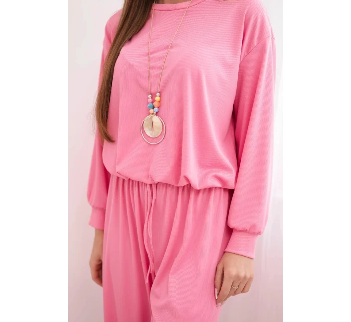Dámská viskózová souprava s mikinou a širokými kalhotami světle růžový