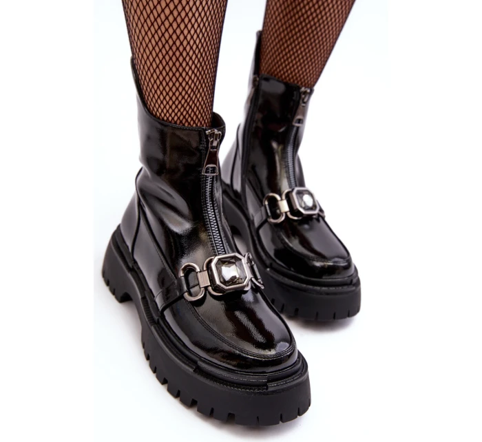 Dámské lakové boty na zip D&A MR870-94 černé Dámské lakové boty na zip D&A MR870-94 černé