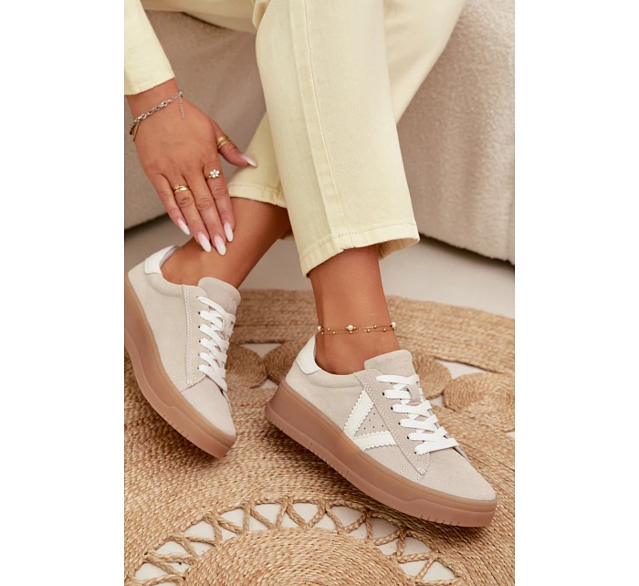 Dámské tenisky z přírodního semiše na platformě Vinceza Béžové Dámské tenisky z přírodního semiše na platformě Vinceza Béžové