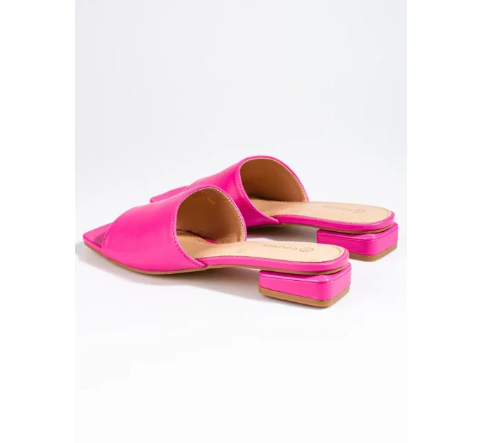 Originální dámské nazouváky růžové na širokém podpatku Originální dámské nazouváky růžové na širokém podpatku