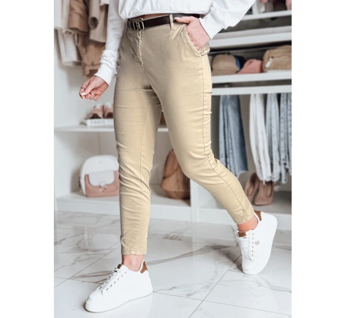 Dámské kalhoty slim fit s páskem LINESKA tmavě béžová FashionStreet UY2578