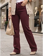 Dámské džíny s širokými nohavicemi a vysokým pasem v bordové barvě FashionStreet UY3105 Dámské džíny s širokými nohavicemi a vysokým pasem v bordové barvě FashionStreet UY3105