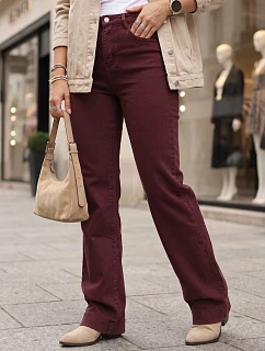 Dámské džíny s širokými nohavicemi a vysokým pasem v bordové barvě FashionStreet UY3105