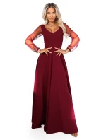 LORETTA dlouhé šaty s rukávy a výstřihem vínové model 21791769 - numoco LORETTA dlouhé šaty s rukávy a výstřihem vínové model 21791769 - numoco