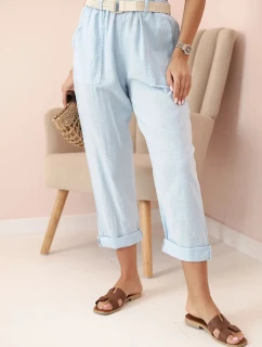 Dámské model 21219999 kalhoty s bavlnou a páskem modré - K-Fashion