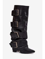 Dámské kozačky na podpatku s lemem a zlatými Černé model 21708830 - Boto Dámské kozačky na podpatku s lemem a zlatými Černé model 21708830 - Boto