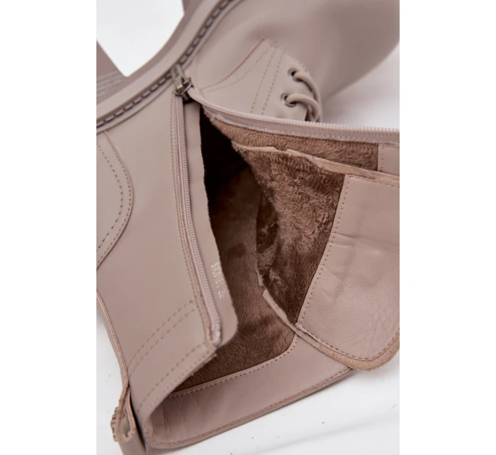 Dámské kožené workery na podpatku s ozdobnými připínáčky Artiker – béžové Dámské kožené workery na podpatku s ozdobnými připínáčky Artiker – béžové