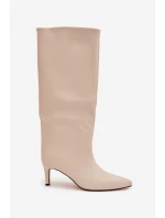 Dámské nazouvací kozačky na jehlovém podpatku Olivienne – světle béžové Dámské nazouvací kozačky na jehlovém podpatku Olivienne – světle béžové